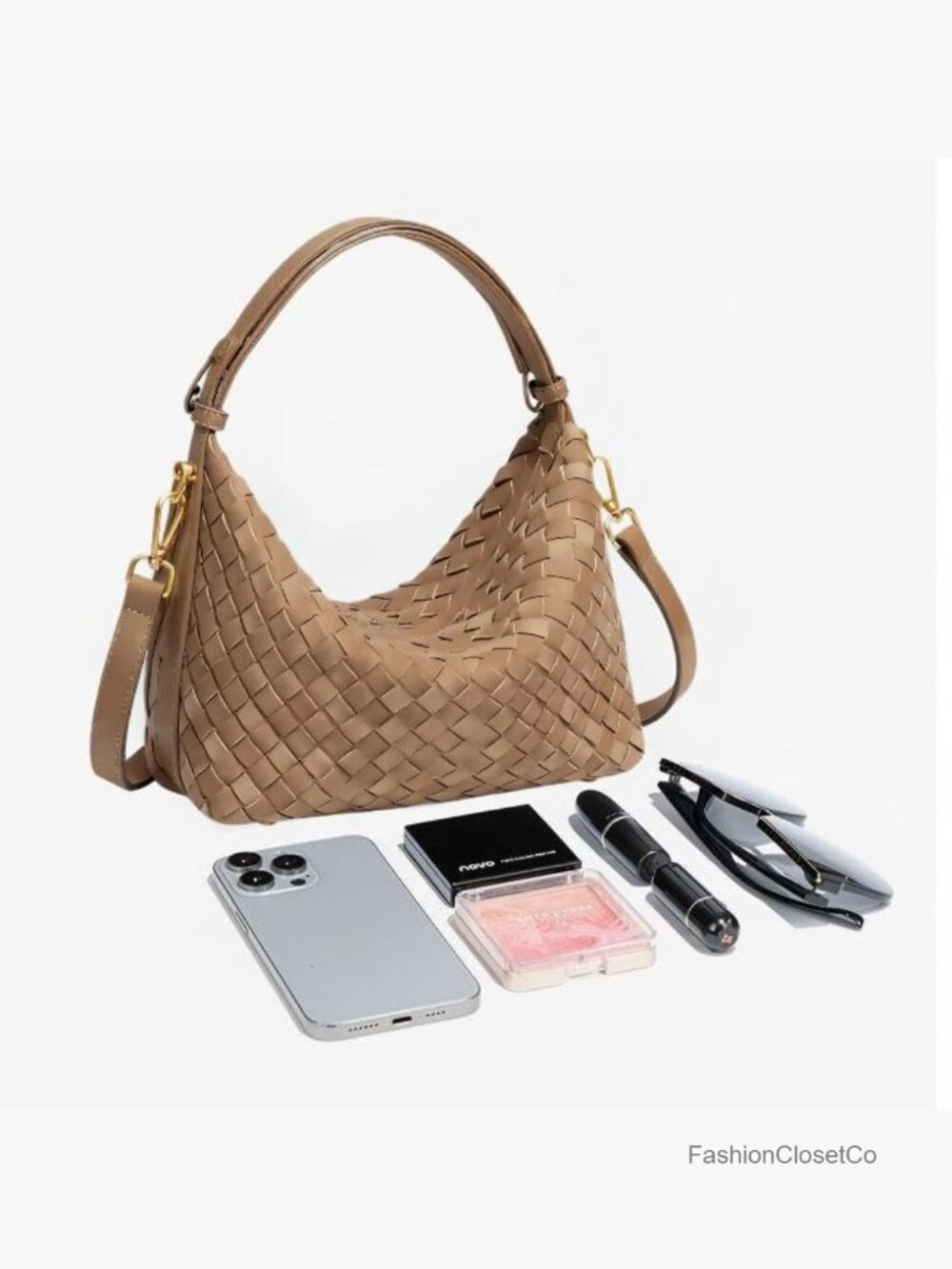 Woven Faux Suede Hobo Purse with Adjustable Straps Crossbody - Picture 4 of 7